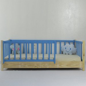 Cama Infantil Solteiro Base Colorida Madeira Maciça Pinus Grade Vertical