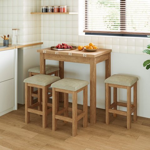 Conjunto Mesa Dobrável com 4 Bancos para Sala de Jantar Marrom/Inovata/Palha