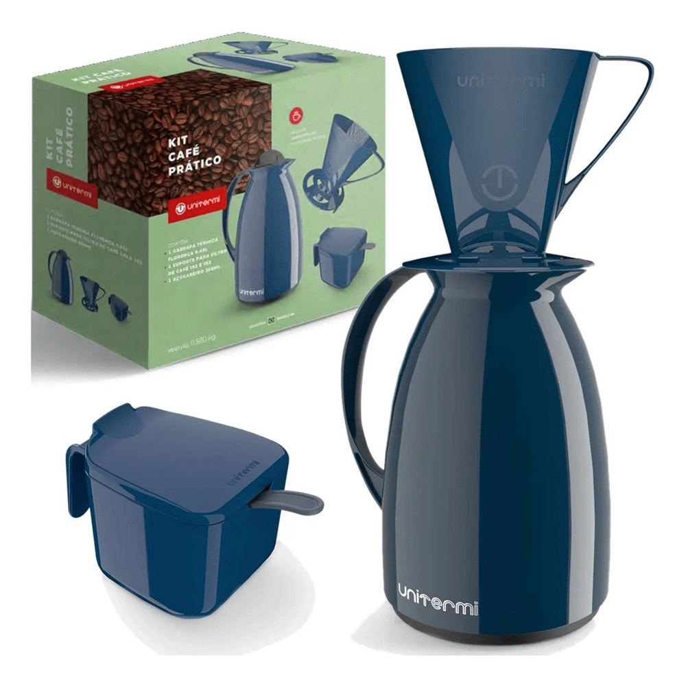 Garrafa Térmica Kit Café Pratico 3 Peças Azul - 2