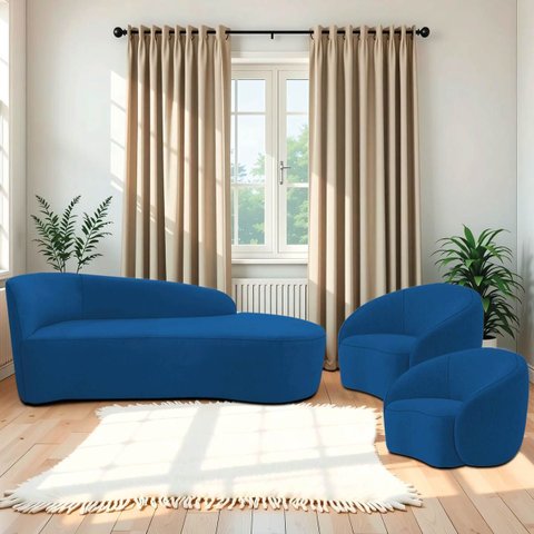 Kit Divã Recamier Orgânico França 160cm Lado Direito e 2 Poltronas Amore Linho