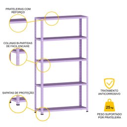ESTANTE DE AÇO 175X92X30 5 PRAT. C/ REFORÇO PANDIN - LILÁS EP-5AR-VU-175 - 3