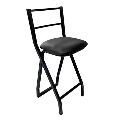Banqueta Gourmet Alta Metal Estilo Industrial Assento Corino Preto