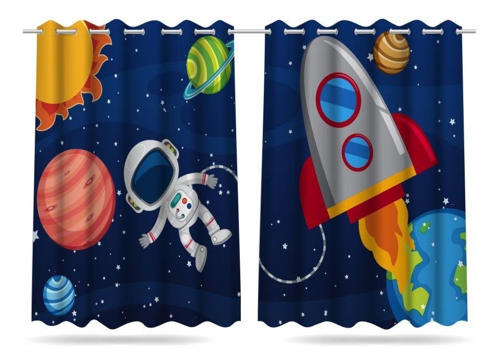 Cortina Infantil Astronauta Foguete Menino 2,60x1,50 Mod2