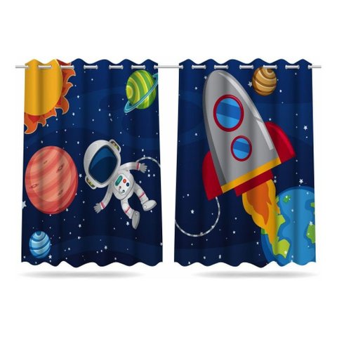 Cortina Infantil Astronauta Foguete Menino 2,60x1,50 Mod2