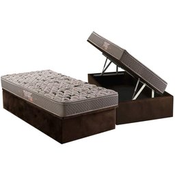 Cama Box Baú Solteiro: Colchão Ortopédico Herval AG65 Fort Black Firme Pillow Top + Base CRC Suede B - 1