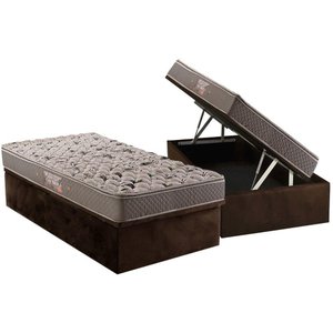 Cama Box Baú Solteiro: Colchão Ortopédico Herval AG65 Fort Black Firme Pillow Top + Base CRC Suede B
