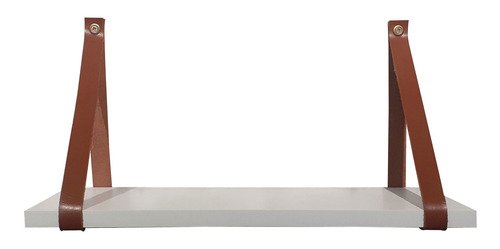 Prateleira Branca em MDF 80x15cm com alça Caramelo para organização de ambientes sala cozinha banhei - 1