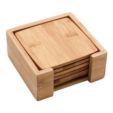 Jogo de Porta Copos Quadrado de Bambu 6 Peças