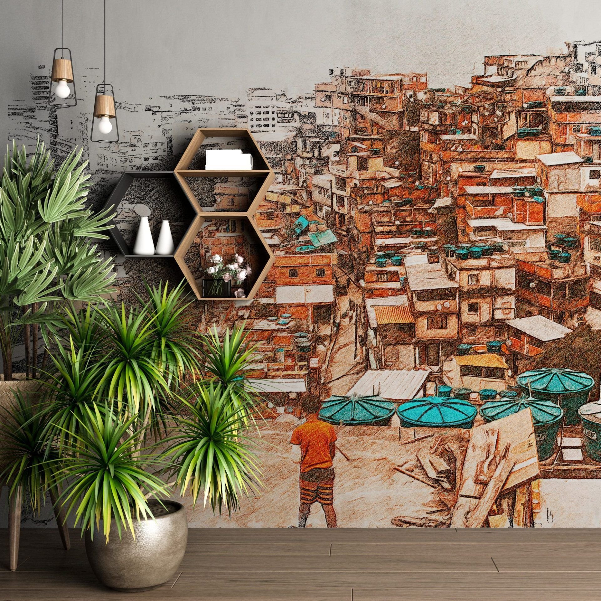 Ver imagem 1 de Papel de Parede Adesivo Brasil - Favela - Painel