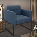 Ver imagem 2 de Poltrona Elisa Suede Azul Marinho Base Metálica Industrial Preto - D'Rossi