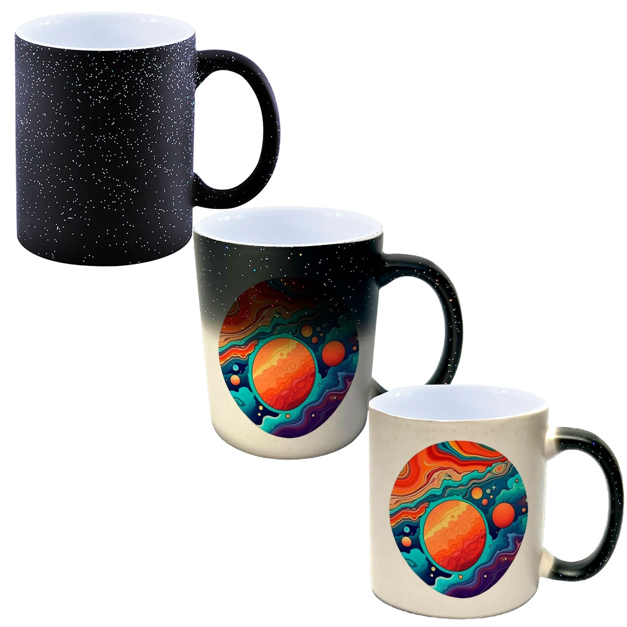 Caneca Mágica Glitter Muda de Cor Y2 Planetas Desenho Colorido - 1