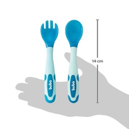 Kit Talheres para Bebê Flexíveis e Termossensíveis Garfo e Colher Silicone Buba Azul - 6