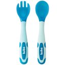 Ver imagem 1 de Kit Talheres para Bebê Flexíveis e Termossensíveis Garfo e Colher Silicone Buba Azul