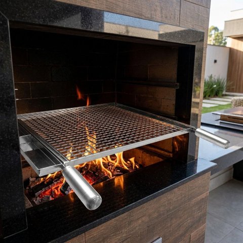 Grelha Americana em Inox Churrasco com Chapa P/ Queijo e Legumes 50 Cm