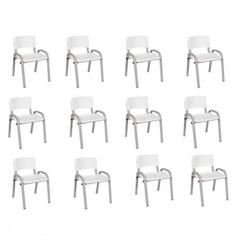 Kit 12 Cadeira Iso Infantil Creche, Base Cinza Branco