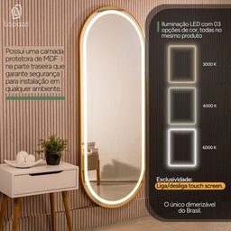 Espelho Jateado com Led Quente/frio Grande Corpo Inteiro com Moldura Oval 170x70cm Luxo Dourado - 6