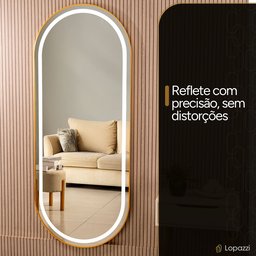 Espelho Jateado com Led Quente/frio Grande Corpo Inteiro com Moldura Oval 170x70cm Luxo Dourado - 3
