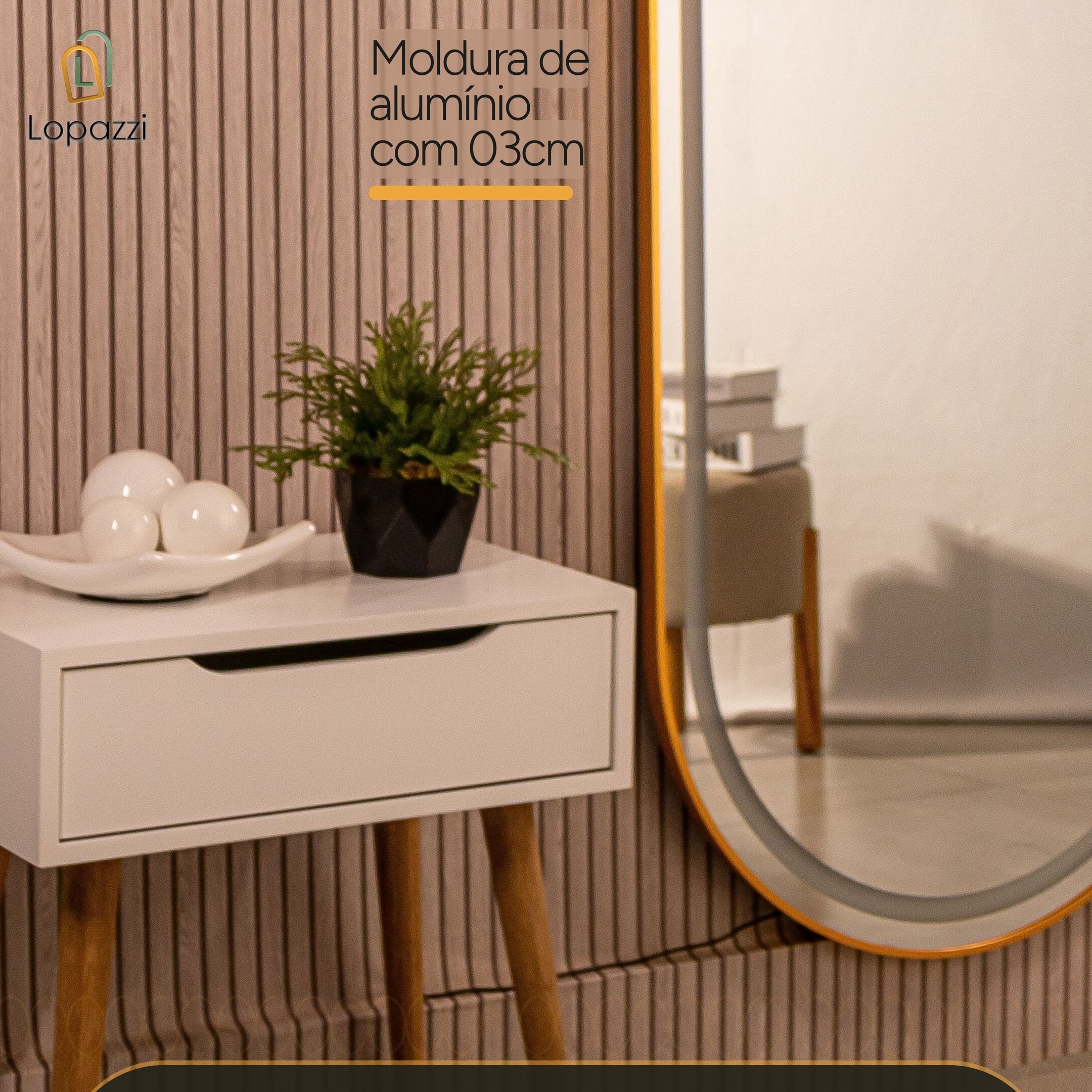 Espelho Jateado com Led Quente/frio Grande Corpo Inteiro com Moldura Oval 170x70cm Luxo Dourado - 4