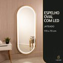 Ver imagem 2 de Espelho Jateado com Led Quente/frio Grande Corpo Inteiro com Moldura Oval 170x70cm Luxo Dourado