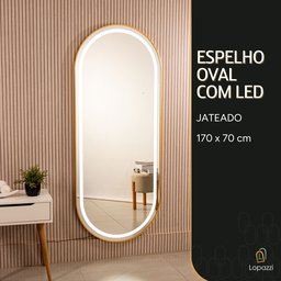 Espelho Jateado com Led Quente/frio Grande Corpo Inteiro com Moldura Oval 170x70cm Luxo Dourado - 2