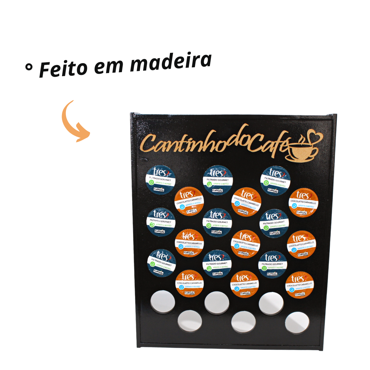 Porta Capsulas Três Corações Cantinho Do Café Suporte Feito De Madeira MDF Cor Preta - 5