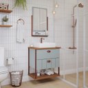 Ver imagem 2 de Armário Gabinete Banheiro C/ 2 Gavetas Prateleira Espelheira Pistache