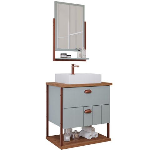 Armário Gabinete Banheiro C/ 2 Gavetas Prateleira Espelheira Pistache