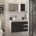 Ver imagem 1 de Conjunto Gabinete Banheiro Prisma 80cm Gabinete + Cuba + Espelheira Madeirado Preto
