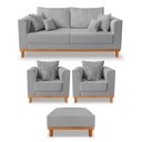 Ver imagem 1 de Kit Sofá 3 Lugares e 2 Poltronas Beny + Puff Isa com Base de Madeira Linho Cinza