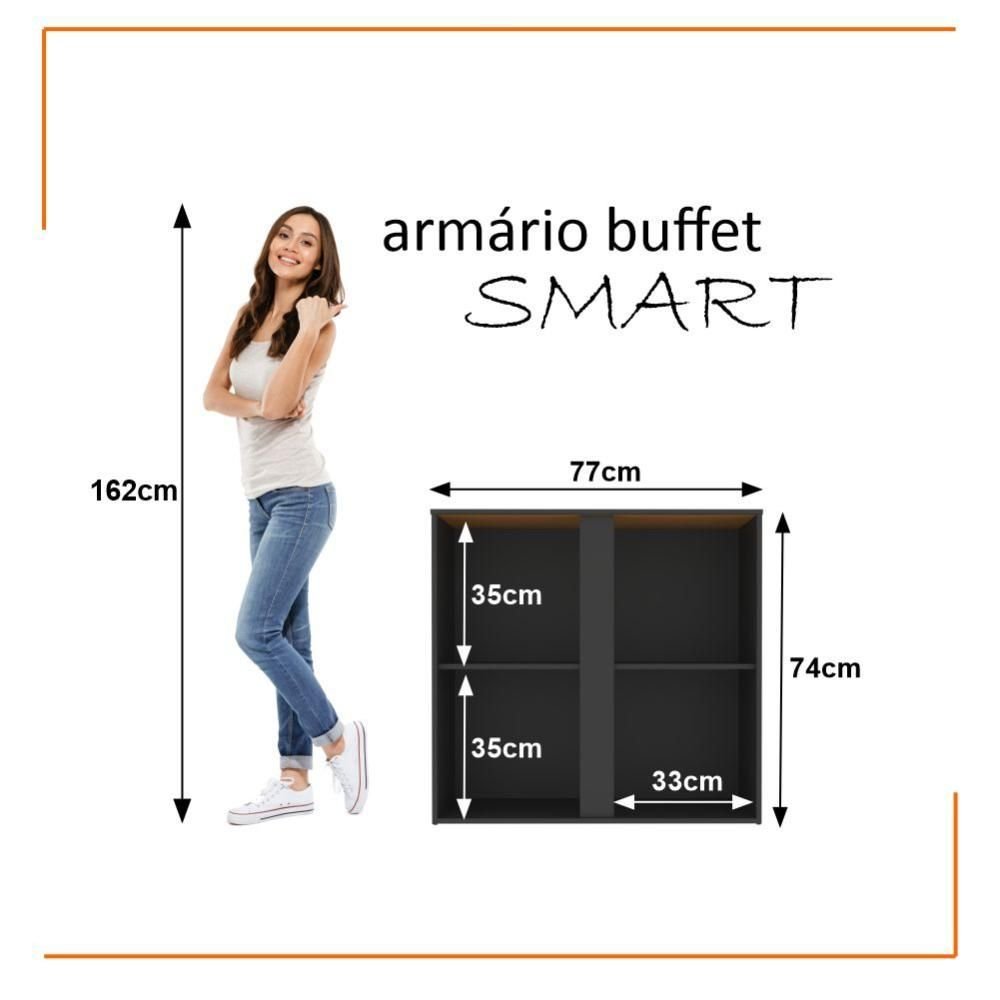 Conjunto de Escritório Smart 9 Livreiro 1 Buffet e 10 Mesas 90cm - Preto e Cedro - 9