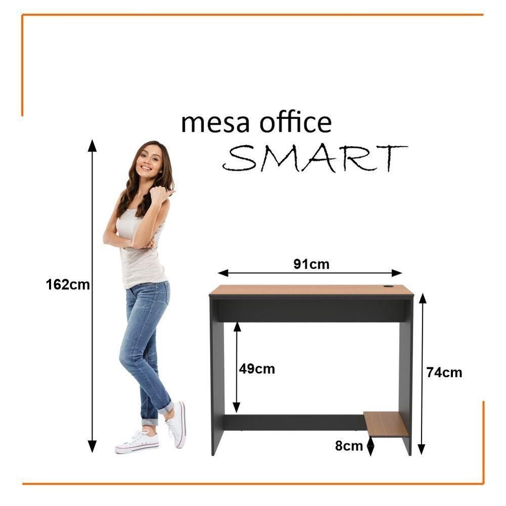 Conjunto de Escritório Smart 9 Livreiro 1 Buffet e 10 Mesas 90cm - Preto e Cedro - 10