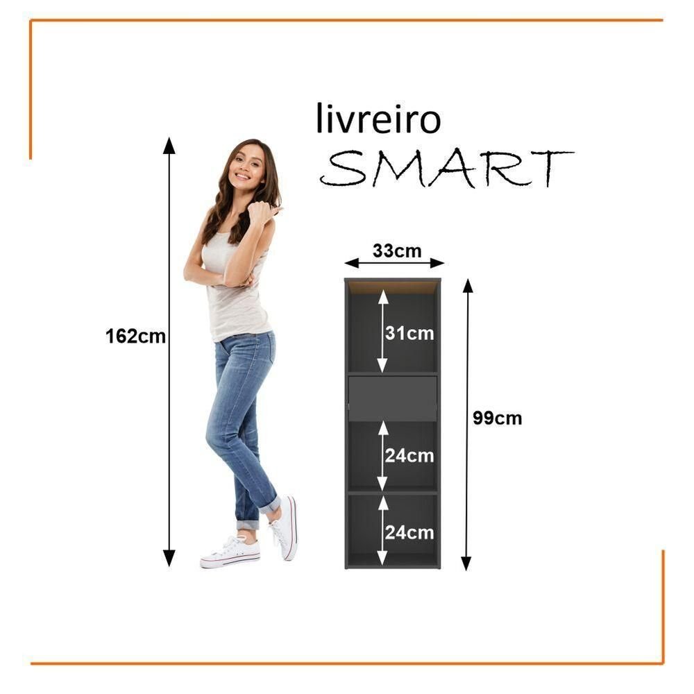 Conjunto de Escritório Smart 9 Livreiro 1 Buffet e 10 Mesas 90cm - Preto e Cedro - 8