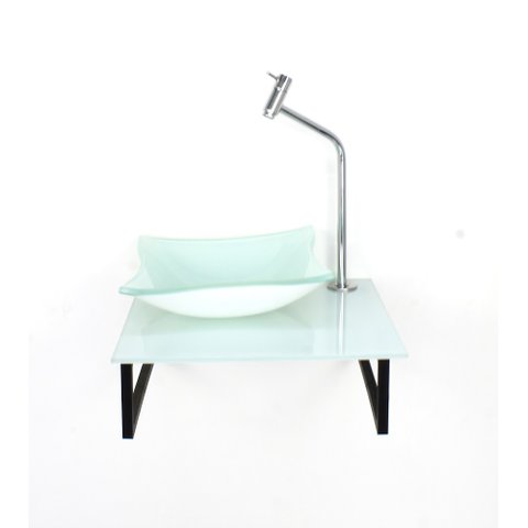 Kit Cuba de Vidro 10mm Tampo 40cm Branco Full com Suporte Torneira Valvula