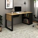 Ver imagem 1 de Mesa para Escritorio Escrivaninha com Estante Lateral 2 Prateleiras 160cm Amendoa/Preto