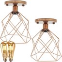 Ver imagem 1 de 2 Lustre Teto Plafon + 2 Lâmpada Led St64 Industrial Aramado Cálice Retrô Luminária Vintage - Cobre 