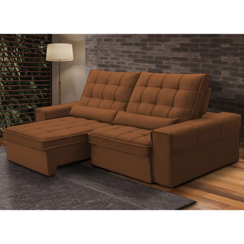 Sofá Retrátil Reclinável para Sala 3 Lugares 230cm Nebrasca F04 Veludo Terracota - Lyam Decor