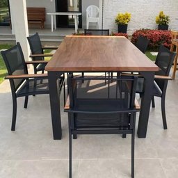 Jogo de Mesa Madeira e 6 Cadeiras Tela Sling e Alumínio - 2