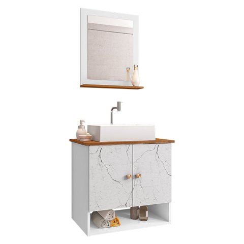 Gabinete Arm Banheiro Deli 2 Portas com Cuba Torino Branca Branco/carrara/nature