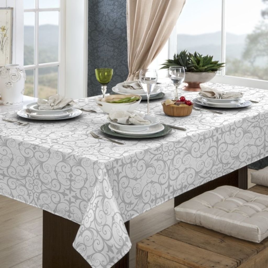 Toalha de Mesa Impermeável Retangular 6 Lugares 140x210cm:arabesco Cinza