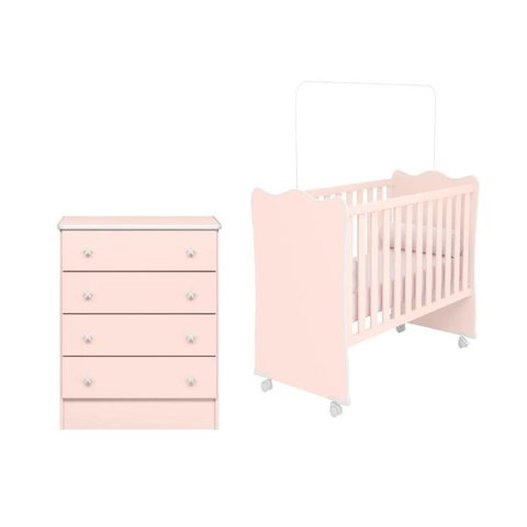 Jogo de Quarto Doce Sonho Berço Cômoda 2 Peças Rosa