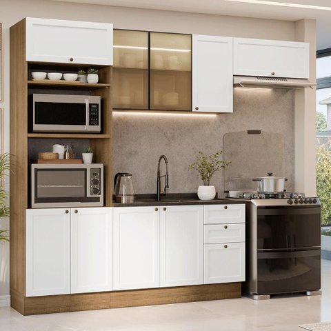 Armário de Cozinha Completa 270 cm Rustic/Branco Vik Madesa 08