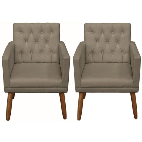 Kit Clássico 2 Poltronas Cadeira para Sala de Espera Resistente Recepção Pés de Madeira