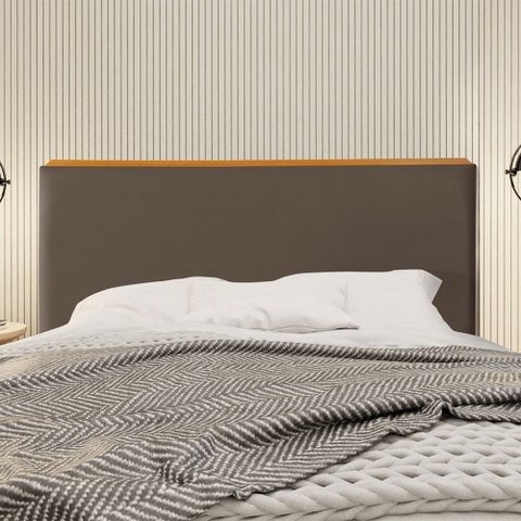 Cabeceira Cama Box King 1,93m Estofada Detalhe em Madeira Java Veludo Marrom