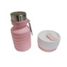 Garrafa 550ml e Copo C/ Tampa 450ml Silicone Retrátil AMG Rosa - 1