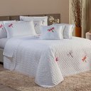 Ver imagem 3 de Cobre Leito Casal Padrão Matelado 3 Peças Bordado Libélula Branco