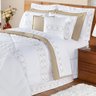 Enxoval Edredom 100% Algodão Bordado com Almofadas Damasco Queen 11 Pecas - Branco-bege - 1