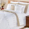Enxoval Edredom 100% Algodão Bordado com Almofadas Damasco Queen 11 Pecas - Branco-bege - 6