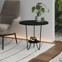 Ver imagem 1 de Mesa Lateral Redonda Industrial Italy Ferro Preto e Tampo Preto