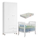 Ver imagem 1 de Berço Americano Lila com Colchão Gazin e Guarda Roupa Ternura Baby 3 Portas Branco Brilho - Incorpla