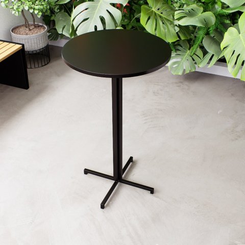 Mesa Alta Bar Bistrô Redonda Madeira Industrial Black Don Castro Decor Conjunto de Mesas e Cadeiras